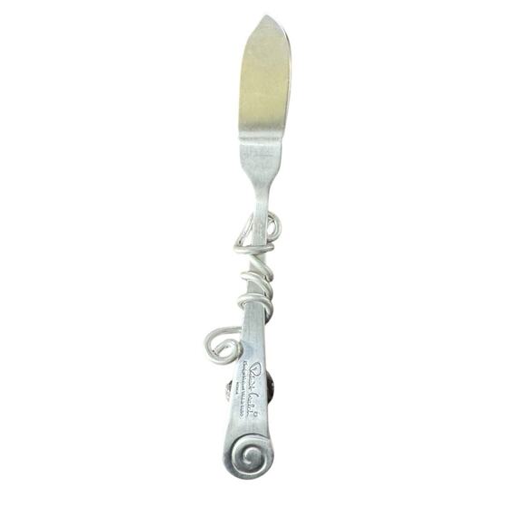 Robert Welch Jeweled Cheese Spreader Black Cabochon Swirl Handle Stainless Steel - Picture 2 of 5